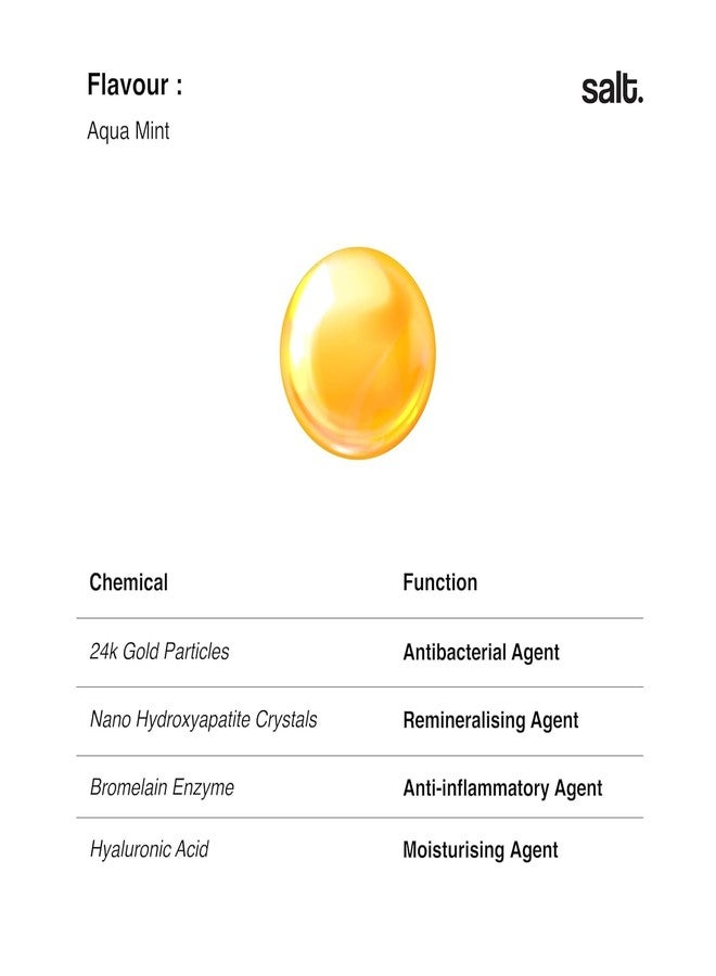 Salt. Oral Care 24k Gold Mouthwash | Aqua Mint Flavour | Antibacterial & Remineralising Oral Care Tonic | Fights Plaque, Bad Breath & Sensitivity | Enriched with 24k Gold, Nano Hydroxyapatite & Hyaluronic Acid | 330 ml - Image 3